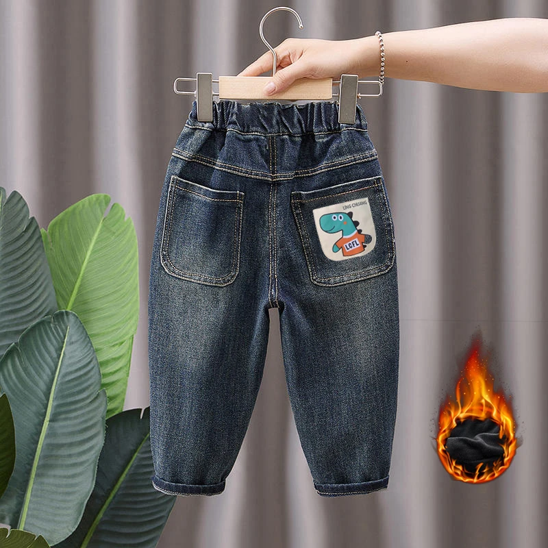 男童加绒裤子秋冬2025新款中小童春秋老爹裤裤秋装儿童秋季牛仔裤