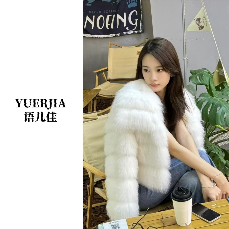 语儿佳【文琪】专属YUERJIA翻领四节简约狐狸毛皮草外套