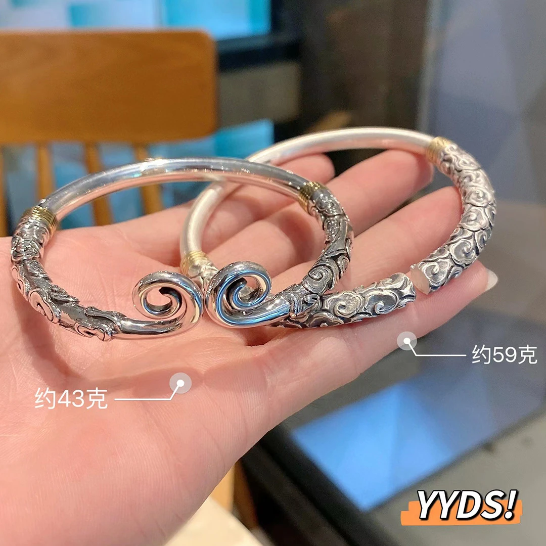 拾钰 足银手镯 金箍棒紧箍咒情侣款纯银999银镯复古版男款女款