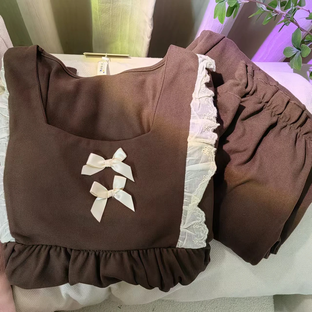 睡衣女款秋冬加厚保暖德绒带胸垫套装