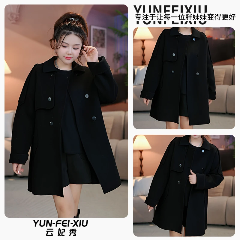 云妃秀大码女装外套时尚休闲双面呢宽松显瘦纽扣简约百搭夏季9521