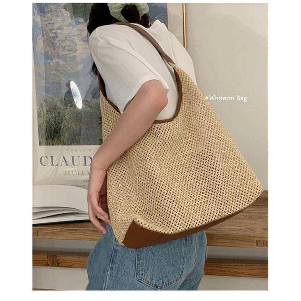 韩国ins手工编织水桶包夏季2025新款大容量草编单肩包海边沙滩包