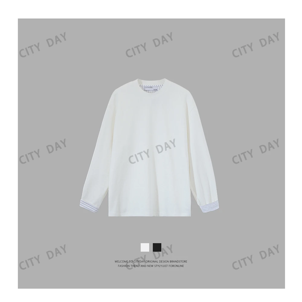 CityDay 【楠哥】文艺青年 袖口条纹拼接长袖打底 7781