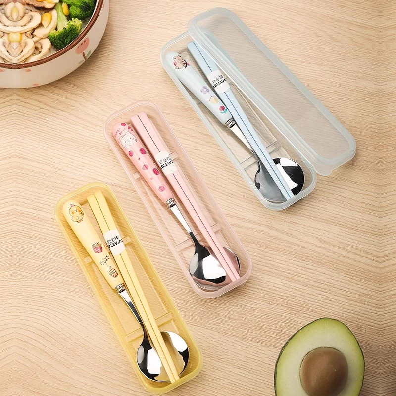 高颜值便携餐具可爱儿童合金筷子勺子套装小学生幼儿园餐具收纳盒