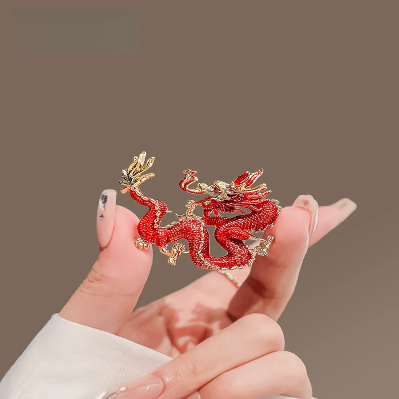 合金胸针 红色火焰龙型胸针高档男女国潮西装饰创意别针个性胸花
