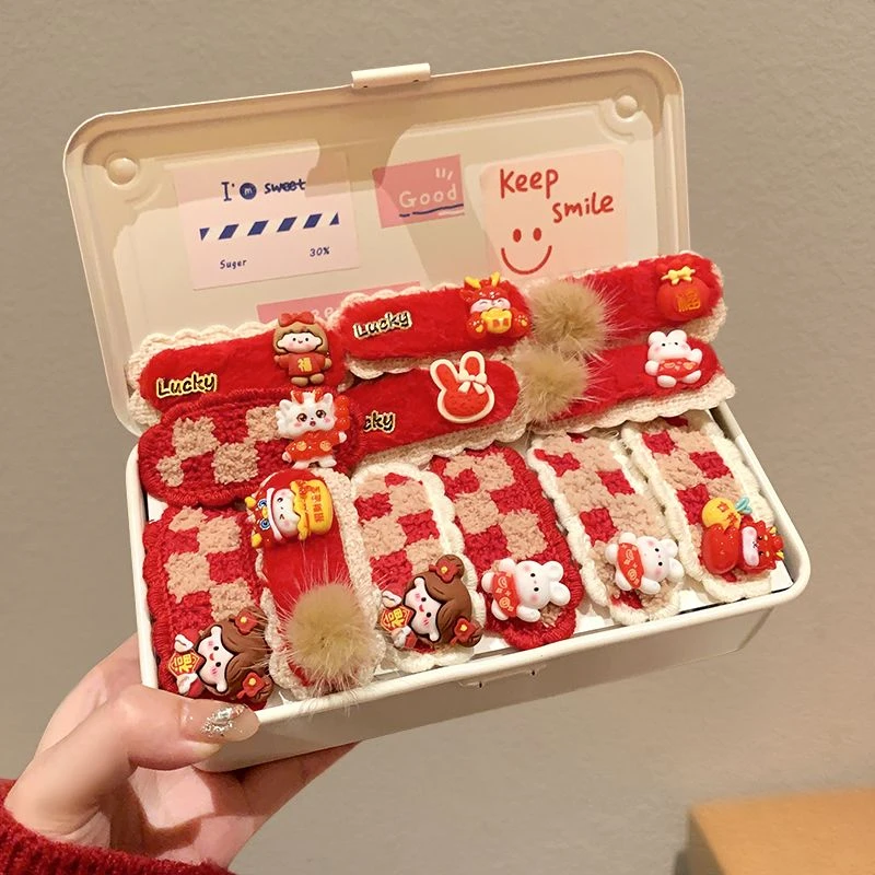 龙年毛绒发夹女中国风喜庆前额刘海侧边夹子头饰儿童新年bb夹发卡