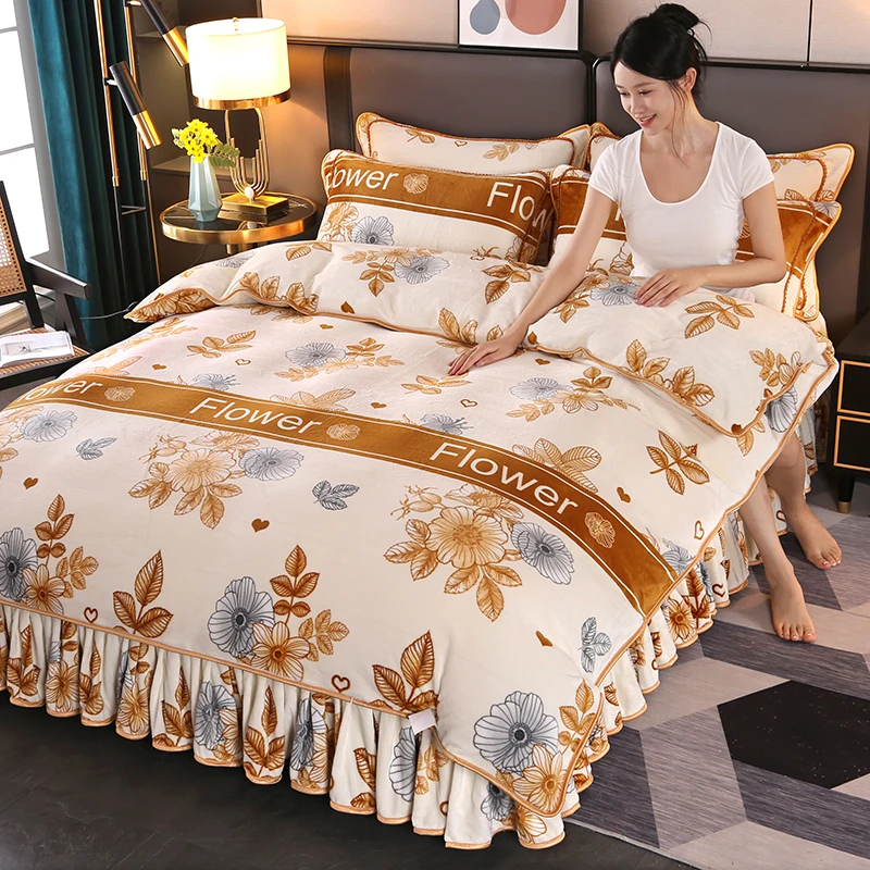 秋冬季加厚牛奶绒四件套法兰绒被套双面加绒珊瑚绒床单床上用品