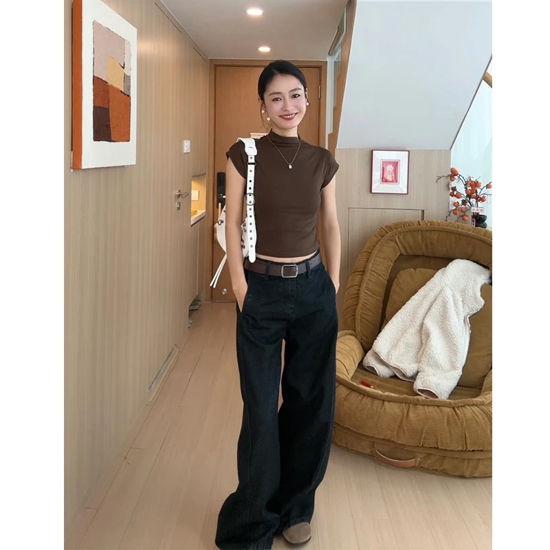 【部分现】复古水洗设计感宽松牛仔裤女2024早春新款显瘦长裤Q872