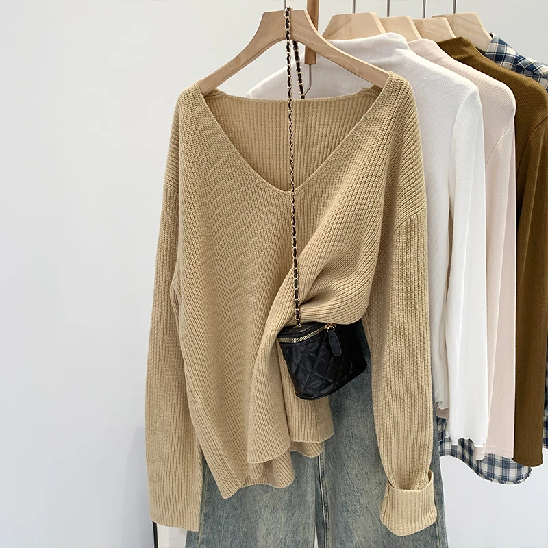 【部分现】2024新款大V领长袖针织衫上衣宽松慵懒长袖外套M846