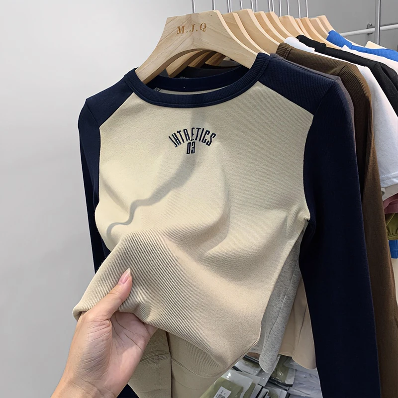 【单件不发】7077T恤女春新款内搭螺纹打底衫圆领