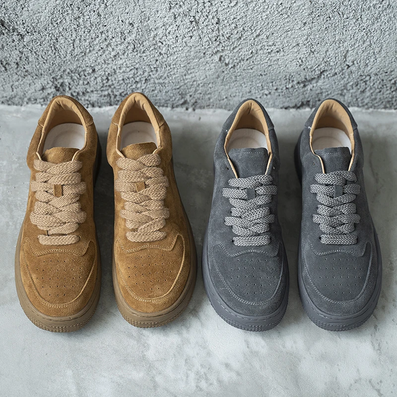 2025春夏新款真皮板鞋男时尚百搭厚底低帮滑板鞋潮流反绒皮休闲鞋