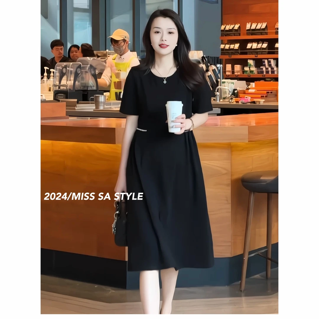 MISS SA 夏季新款法式时尚气质风拼接设计显瘦连衣裙 24059020