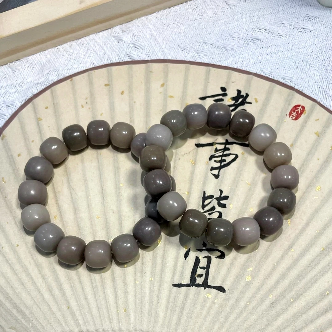 鬼工干磨天然雾霾烟灰紫菩提手串绕指柔盘玩老料桶珠男女文玩