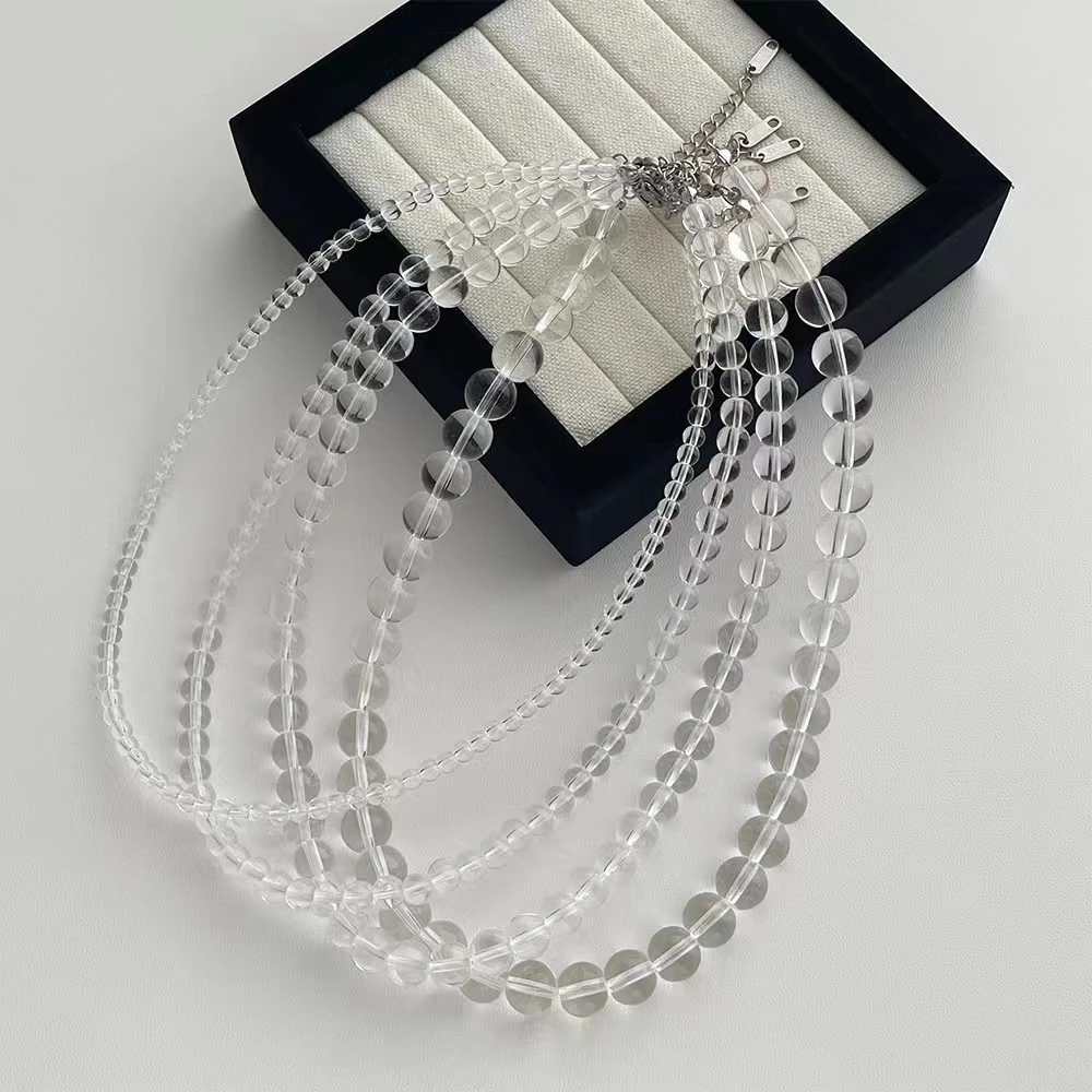 韩风极简玻璃串珠项链简约清澈气质锁骨链素款ins