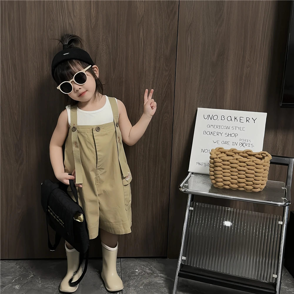 【熙熙TY】韩版童装儿童夏季背带裤女童洋气百搭简约休闲五分裤夏装