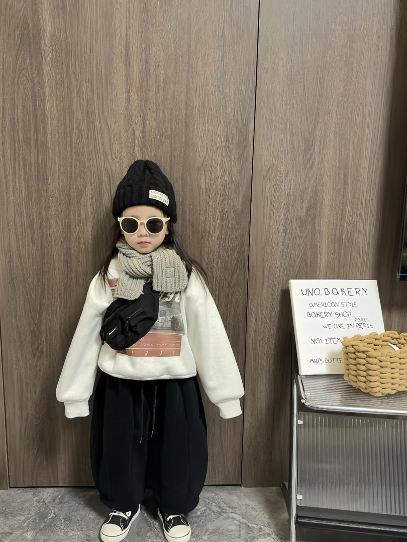 【熙熙TY】韩国童装儿童加绒印花卫衣男童女童宽松加厚保暖套头上衣