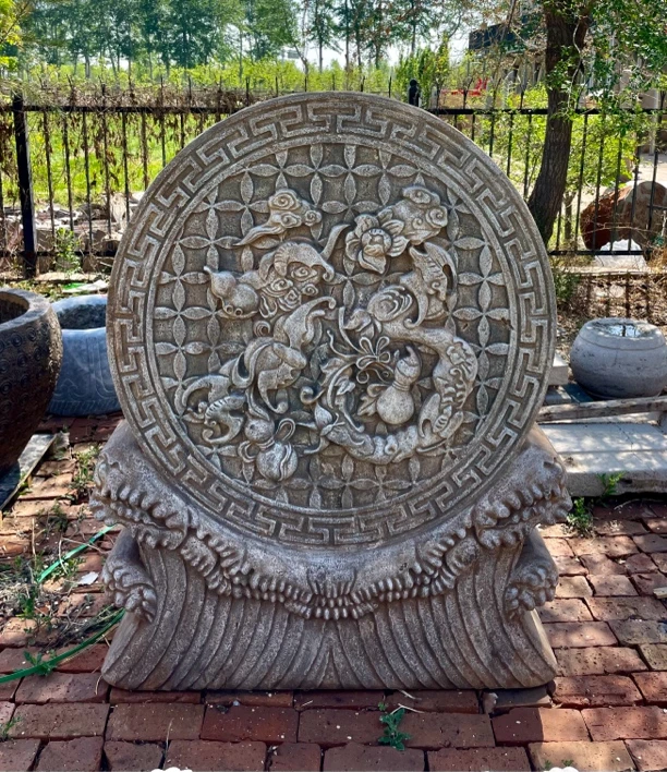 福禄满堂屏风，青石，高1.55米直径1.1米