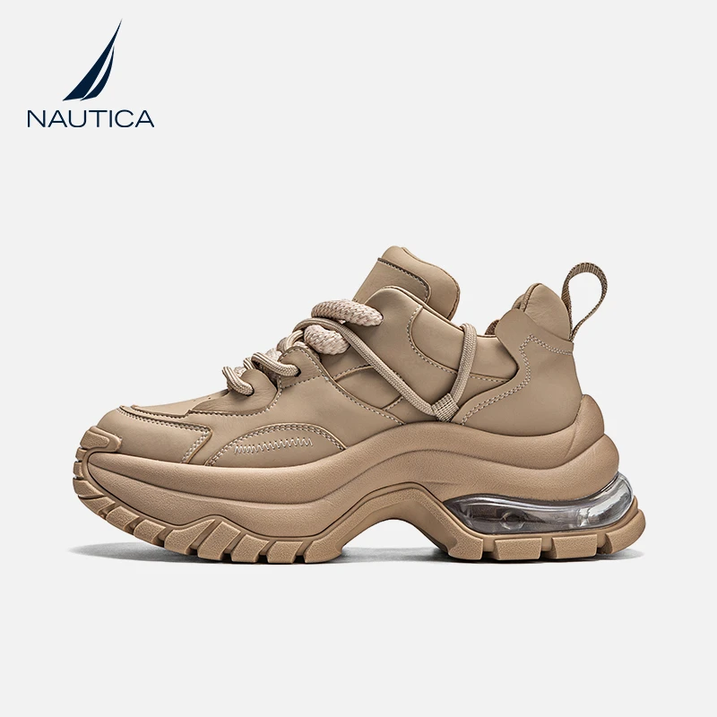 NAUTICA/诺帝卡女鞋子高级元祖深灰色圆头老爹鞋女款2024时尚新款