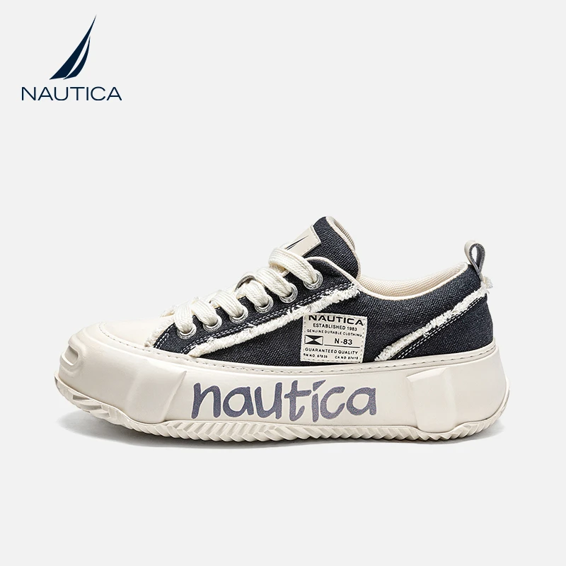 NAUTICA/诺帝卡帆布鞋夏季小白鞋女鞋开口笑板鞋2023新款厚底方糖