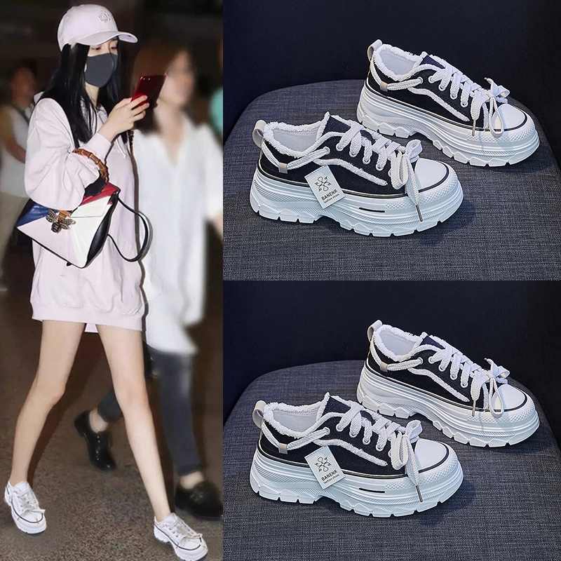 ins潮韩版帆布鞋女2023春夏透气学生板鞋厚底增高休闲鞋JF606