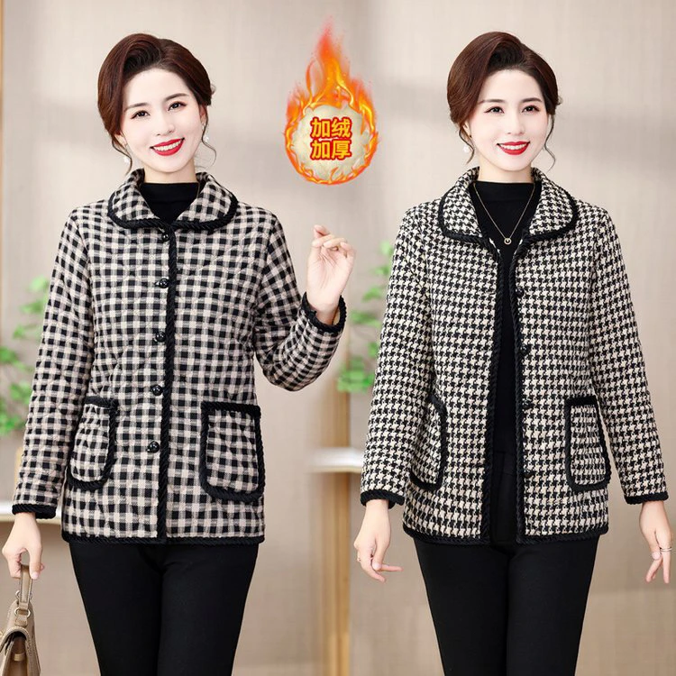 妈妈装加绒加厚保暖棉衣外套女中老年棉袄上衣外套秋冬老年人