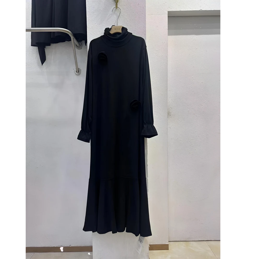 秋季慵懒风长袖针织连衣裙 大摆鱼尾德绒垂感显瘦内搭打底长裙104