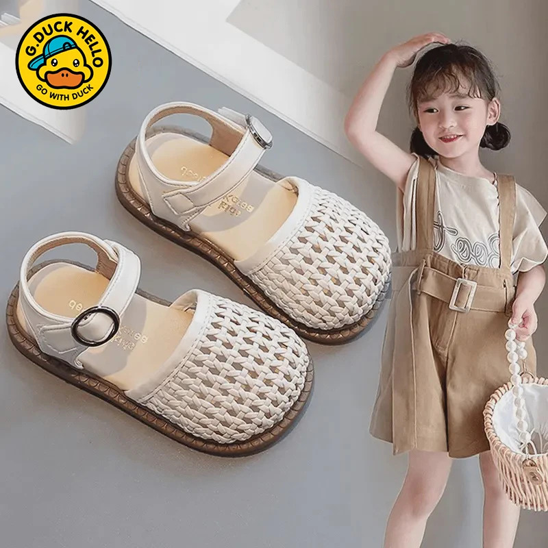 G.DUCK小黄鸭女童凉鞋2025夏季儿童软底包头沙滩鞋小女孩公主鞋