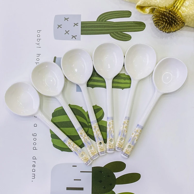 【时光漫步】陶瓷长柄勺子家用喝汤吃饭调羹汤勺6只装