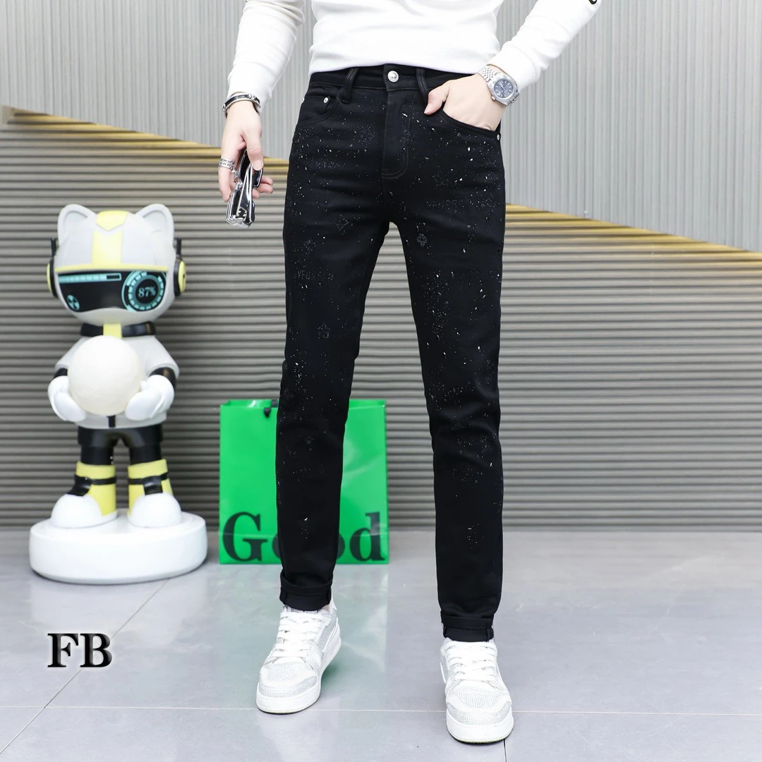 欧洲站男士2024秋冬季新款时尚潮流欧版潮牌修身显瘦烫钻牛仔裤