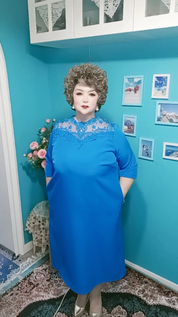 礼服服装长款日常连衣裙蓝色民族风时尚