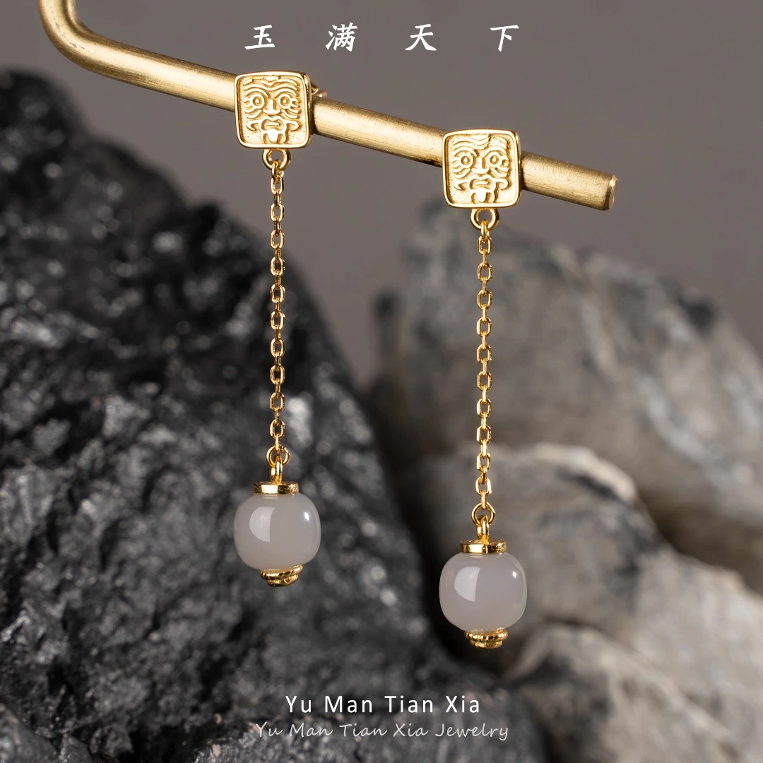 玉满天下【瑶瑶精选】精美扎基拉姆镶嵌和田玉耳饰