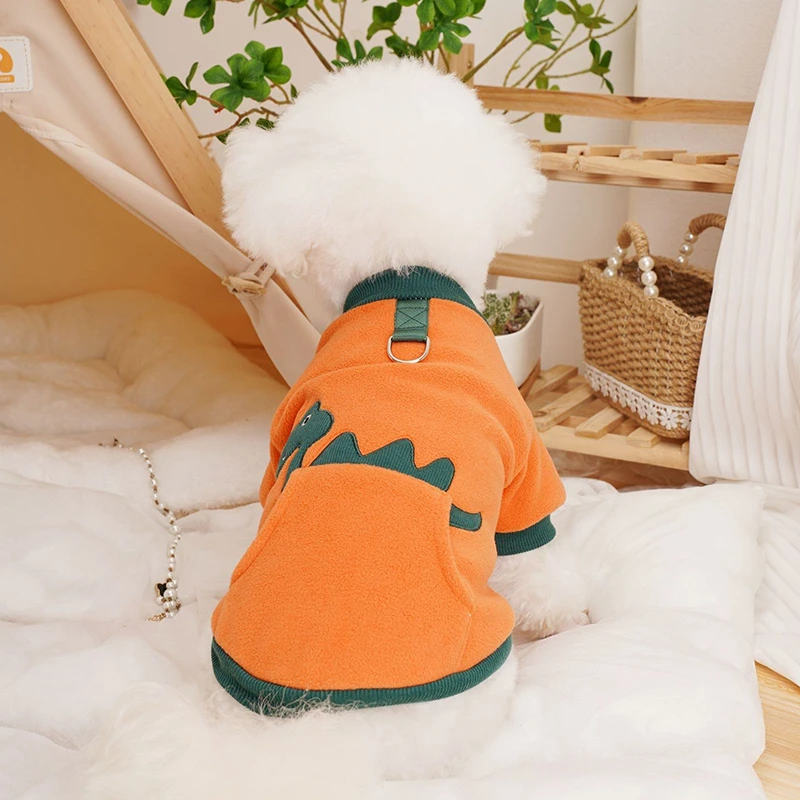 可牵引新款狗狗衣服秋天小型犬泰迪比熊博美可爱恐龙秋装卫衣手工