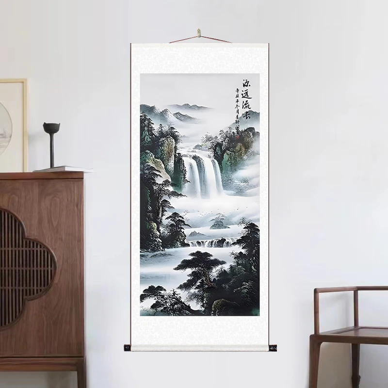 《源远流长》大气背景墙竖幅挂画国艺术风景山水靠山图风景装饰画N5