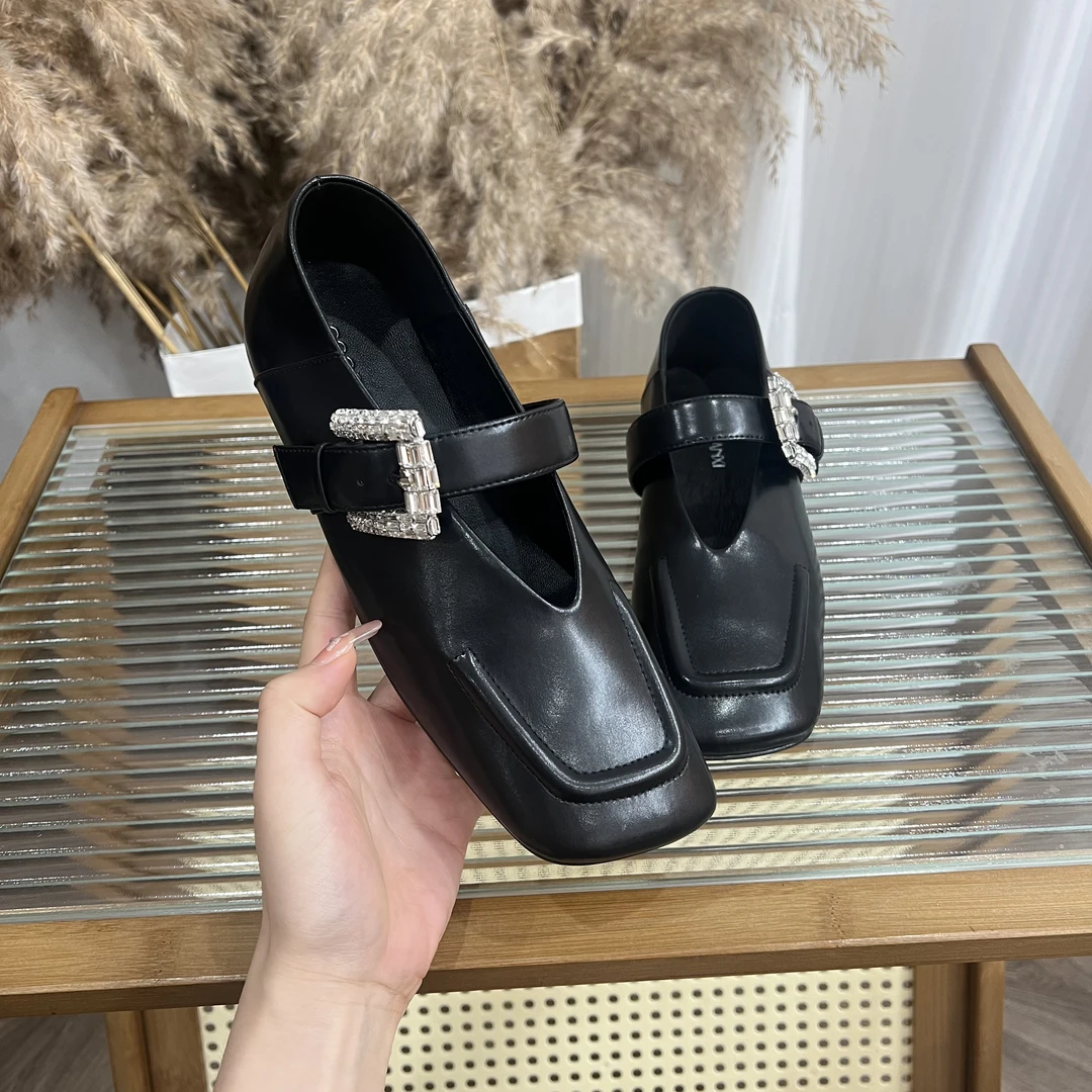 【晚风】气质优雅真皮法式厚底方头低跟女士单鞋24DX329LX