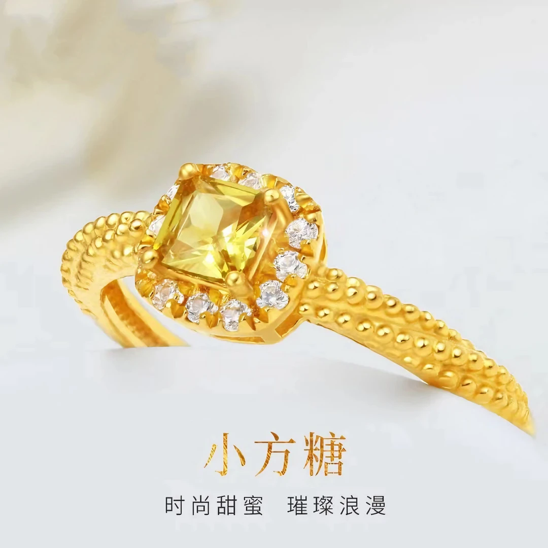 钛钢合成锆石戒指 不掉色小方糖戒指ins轻奢气质精致女士饰品礼物