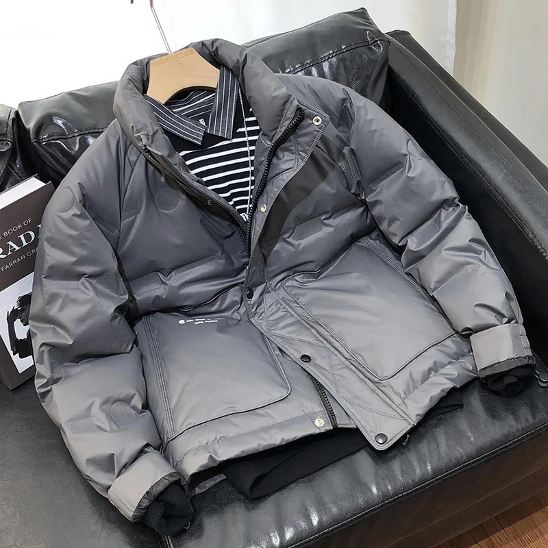 2023高档冬季羽绒衣服男士外套立领面包服80绒纯色青年外穿保暖加