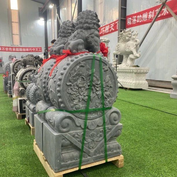 石雕门墩一对青石汉白玉抱鼓石狮子石鼓门口摆件