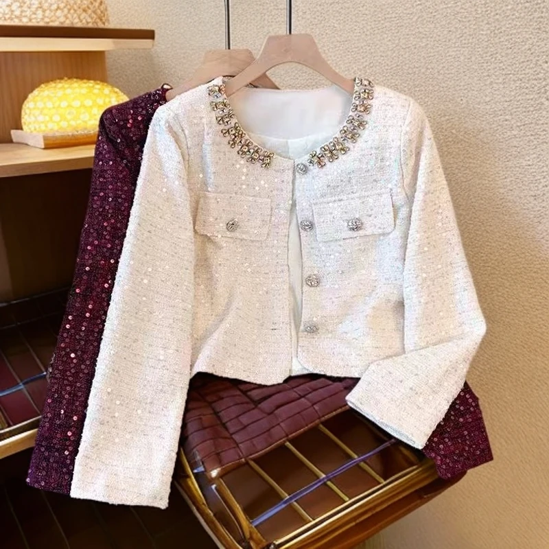 高级感重工亮片小香风外套女秋季2024新款名媛气质百搭单排扣上衣