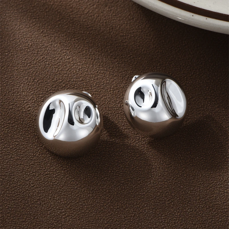 铜合金耳饰 银色金属凹凸圆球耳环女欧美轻奢小众设计银针耳钉ins