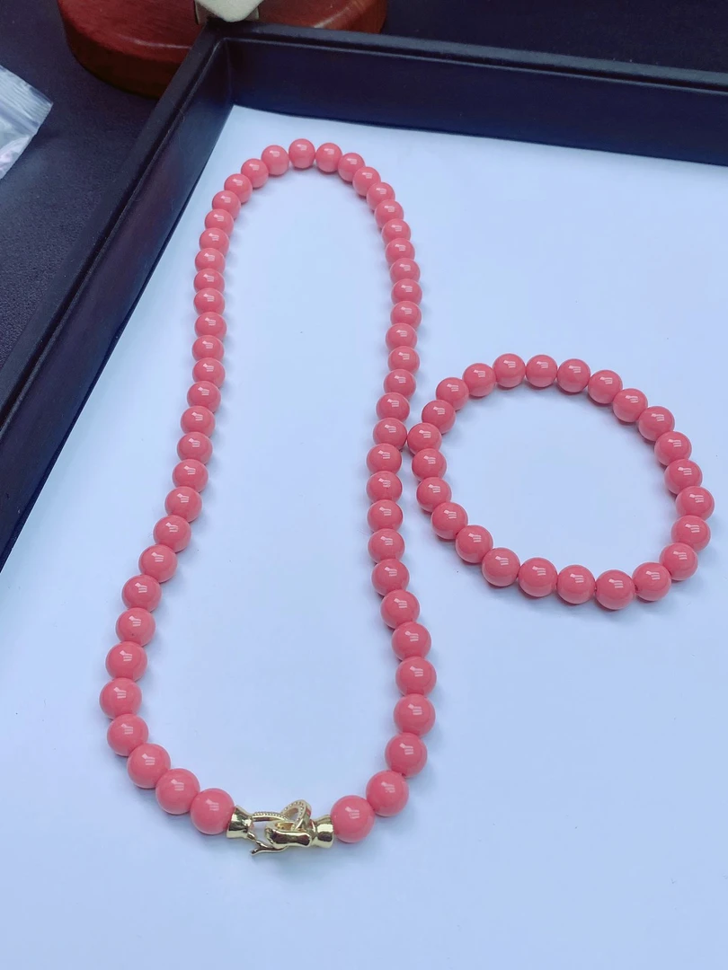 粉8mm圆珠DIY项链 套装Q457