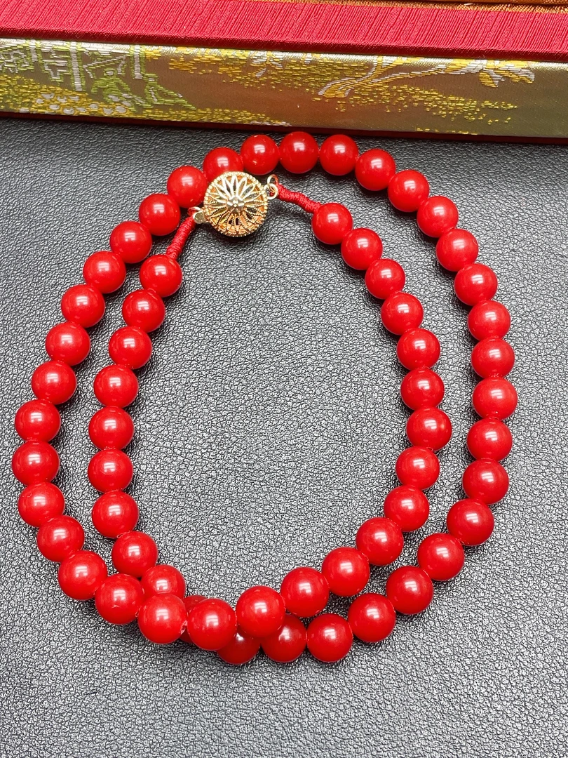 红色8mm圆珠项链Q503