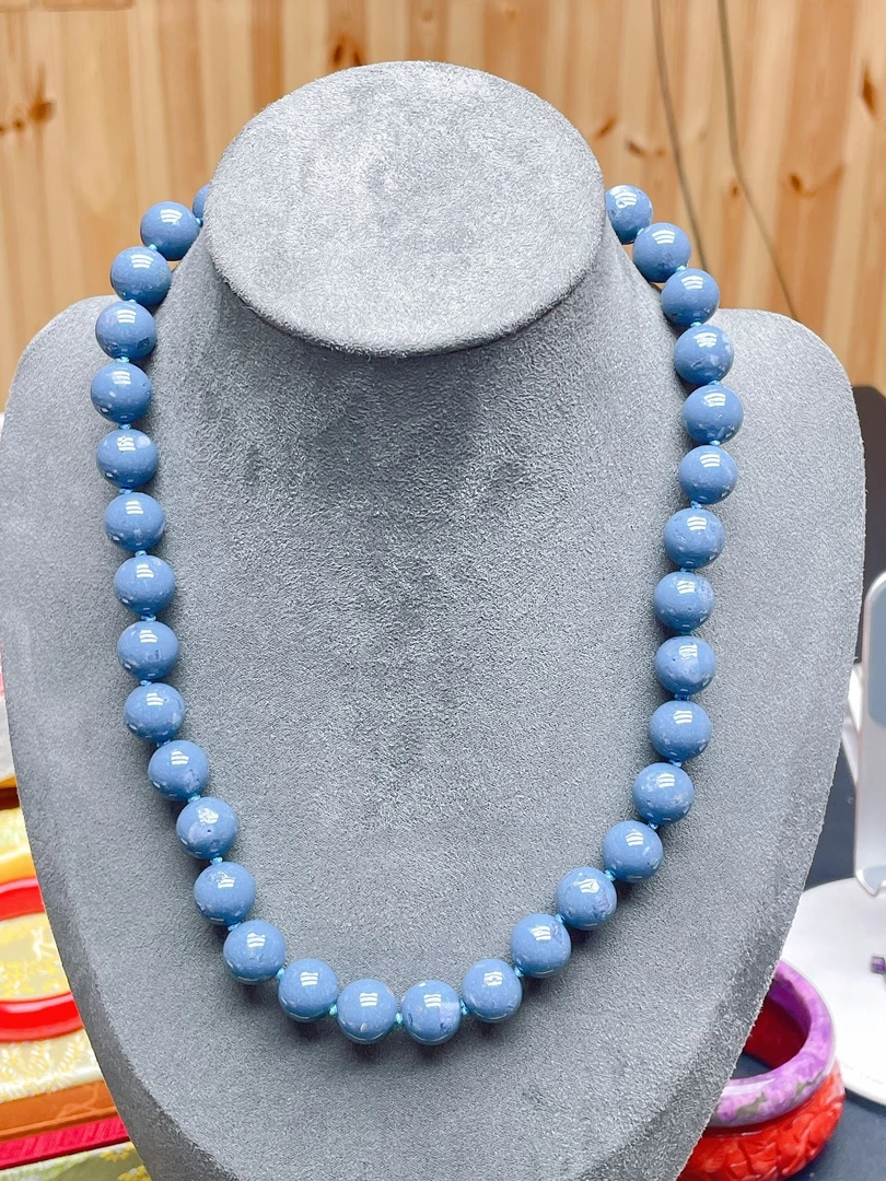 蓝色12mm圆珠DIY项链Q972