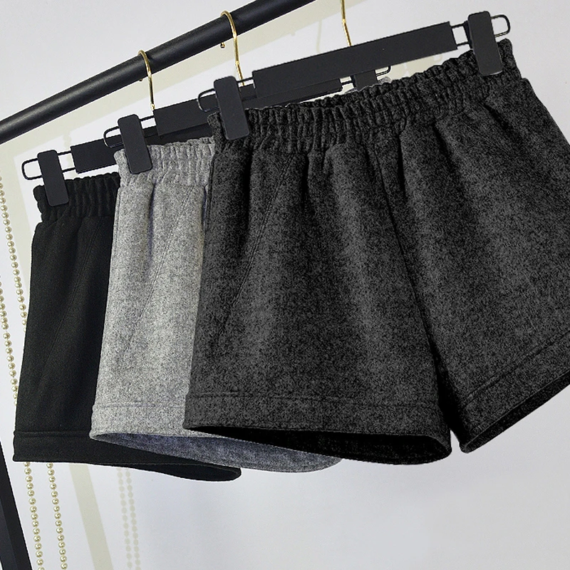 毛呢短裤女2025新款秋冬外穿宽松高腰a字休闲阔腿裤打底靴裤加厚