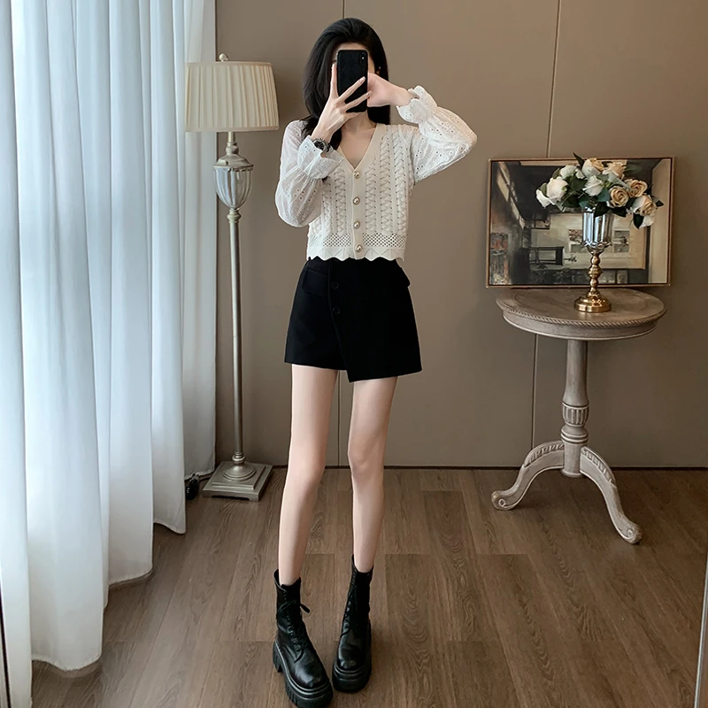 秋冬新款气质时尚小个子长袖针织衫洋气高腰休闲裙裤显瘦套装