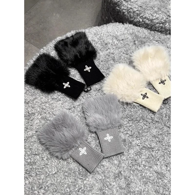 雪人毛毛手套2024冬新款露指保暖针织防寒护手袖套