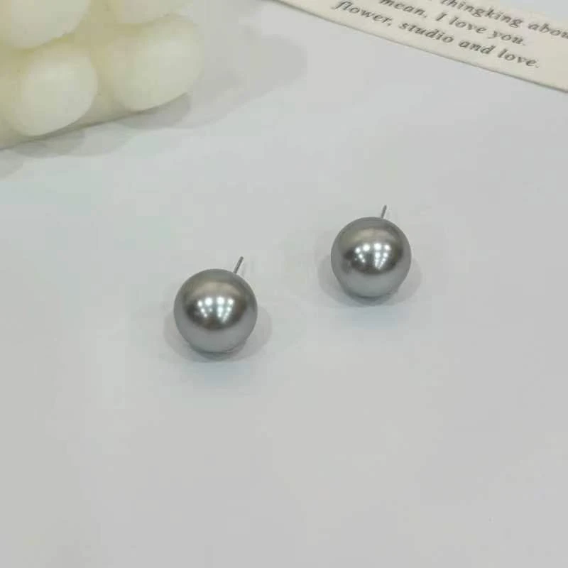 铜合金耳饰 EDH4566款 法式经典百搭麻银灰色玻璃珠耳钉