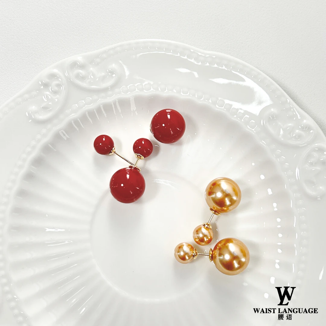 合金耳饰 mw06512g03气质复古耳饰简约轻奢百搭耳钉喜气时尚红色
