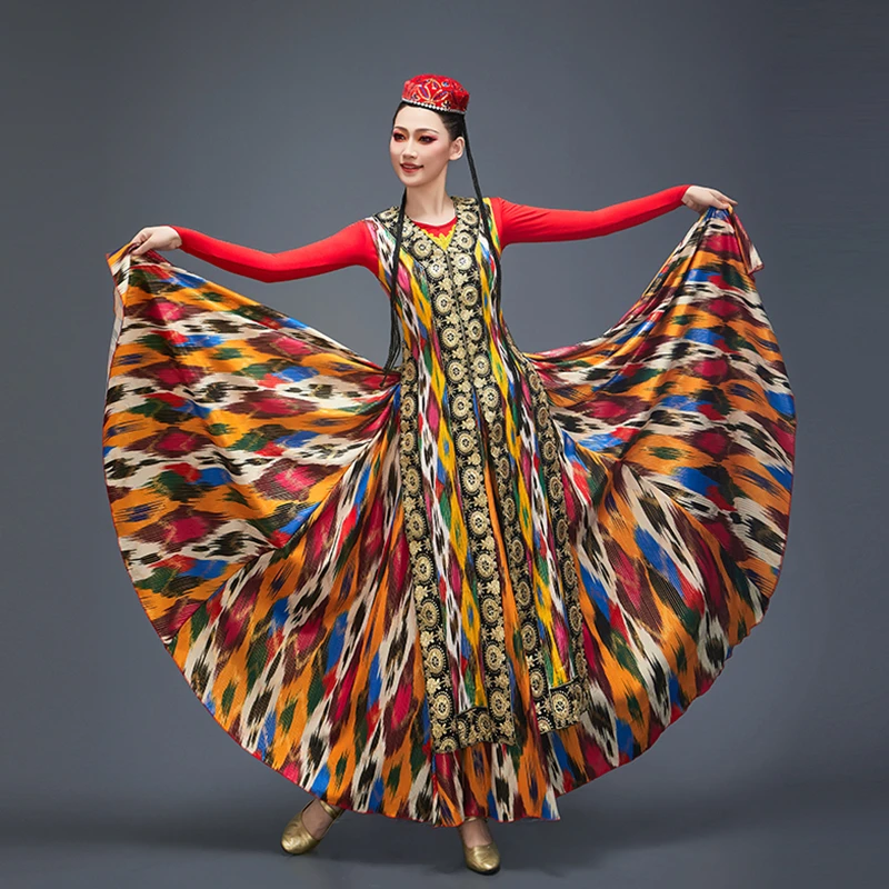 少数民族新疆古丽长马甲艾德莱斯套装维吾尔族成人女款舞台演出服