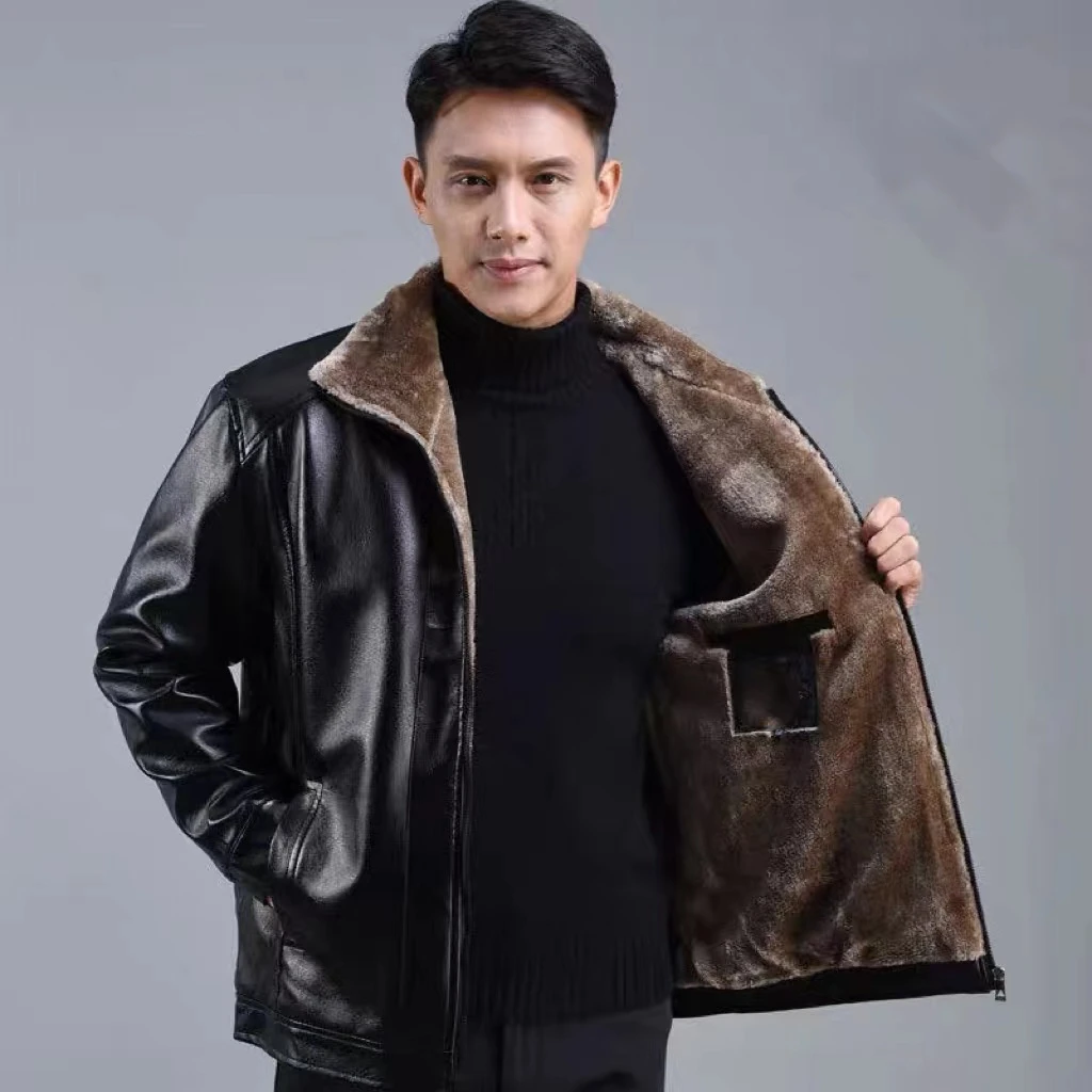 【现货现发】男士皮毛一体加绒加厚皮夹克外套