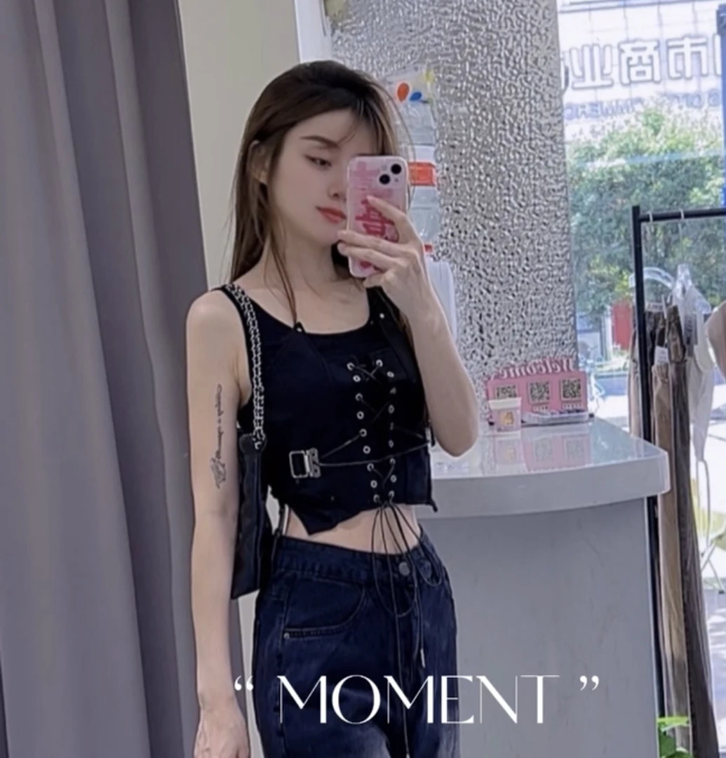 辣妹吊带抽绳背心